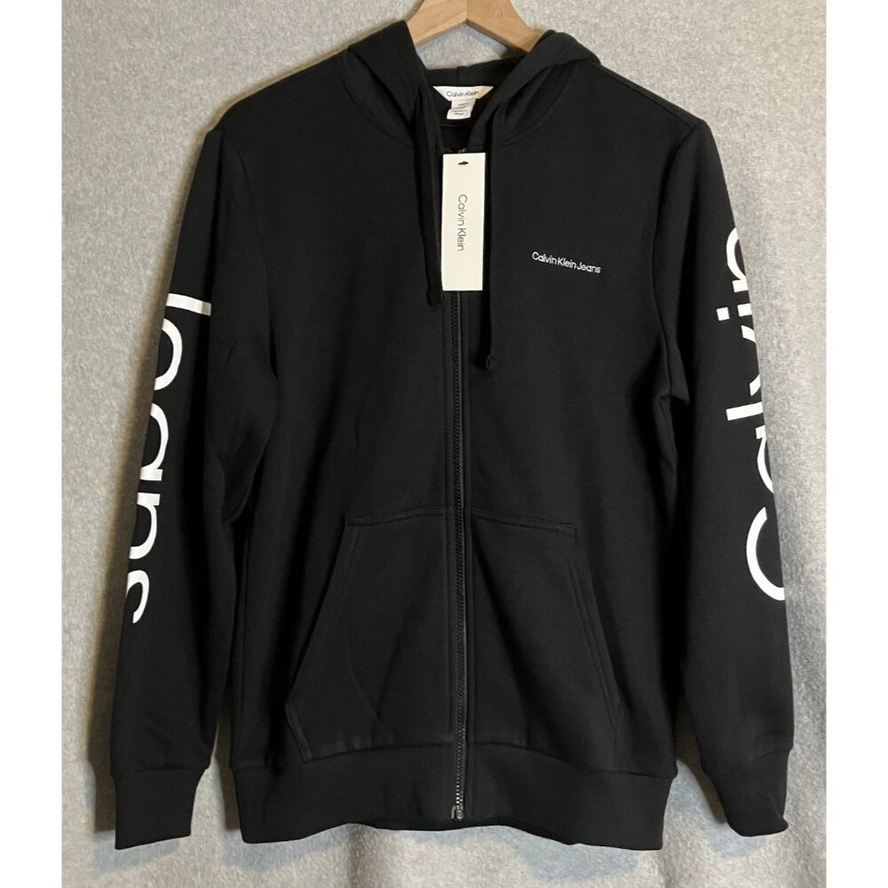 NEW Calvin Klein Jeans Men’s Size S Black Beauty Logo Spell Out Hoodie Full Zip